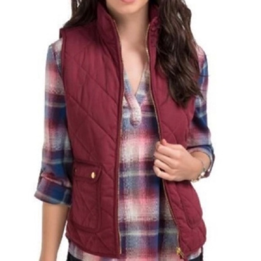 Francescas Burgundy Quilted Full Zip Vest